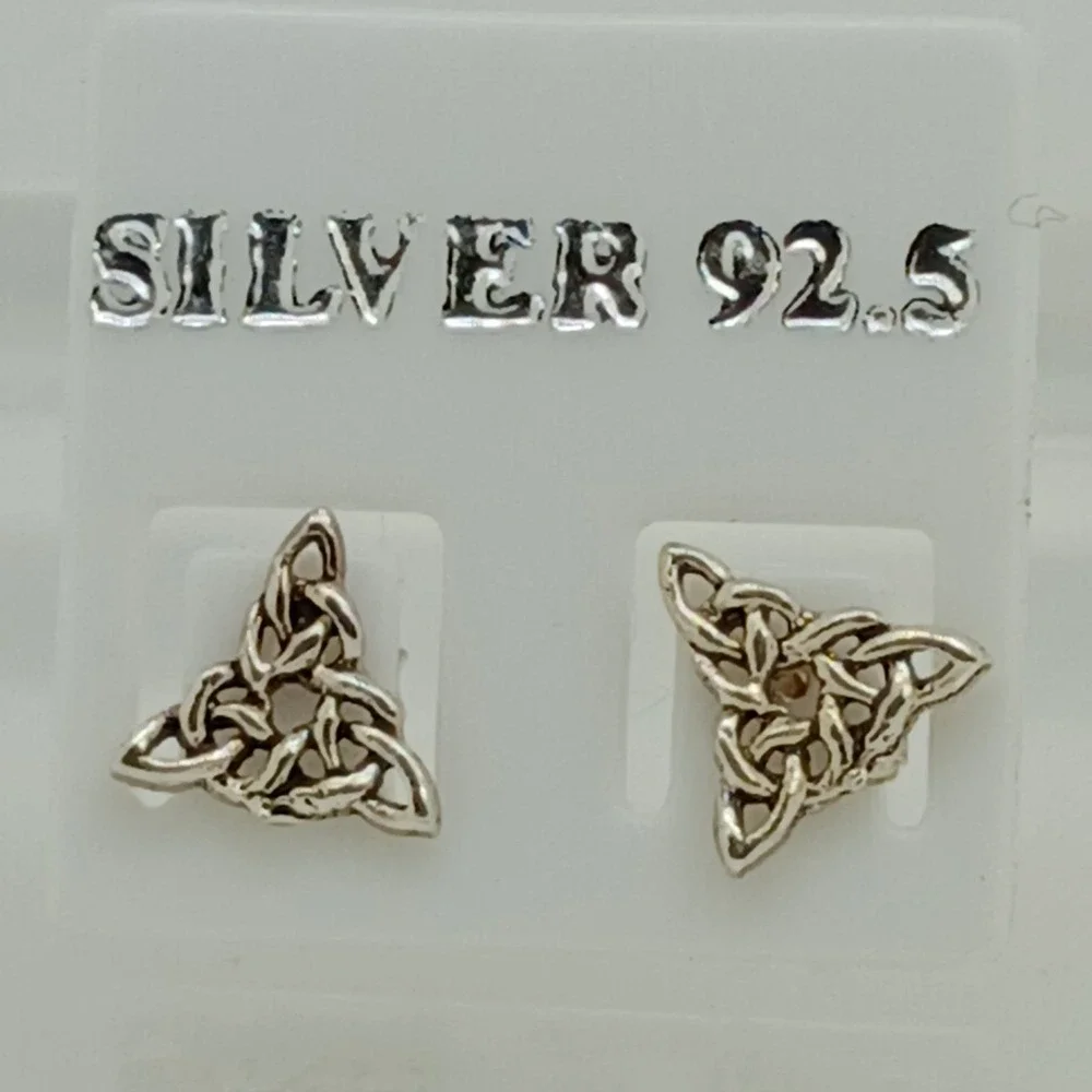 Vintage Celtic Trinity Knot Earrings 925 Sterling Silver Triquetra Petite Studs - Picture 4 of 16